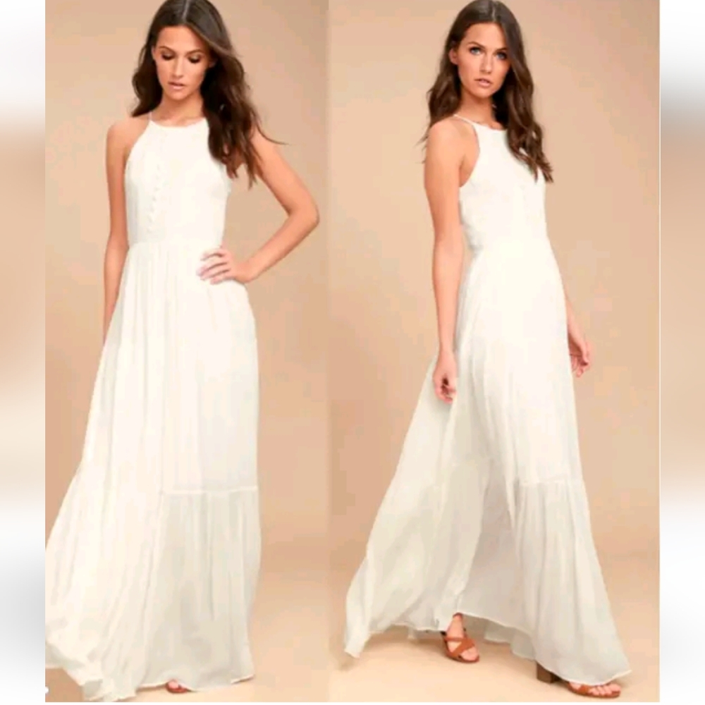 Lulu's For Life White Embroidered Maxi Dress Small